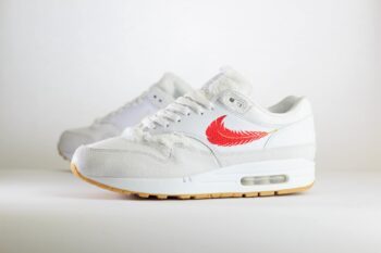 Nike Air Max 1 The Bay – Wit/Rood Heren/Dames/Uniseks Sneakers – Leer - FJ4451-100 – Zijkant